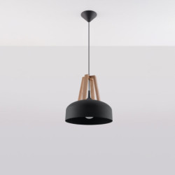 Lampe pendante CASCO acier noir et bois naturel