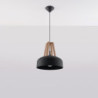 Lampe pendante CASCO acier noir et bois naturel