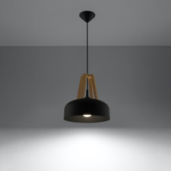 Lampe pendante CASCO acier noir et bois naturel