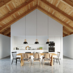 Lampe pendante CASCO acier noir et bois naturel