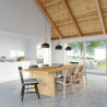 Lampe pendante CASCO acier noir et bois naturel