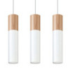 PABLO - Lampe pendante 3 suspensions finition blanc et bois naturel