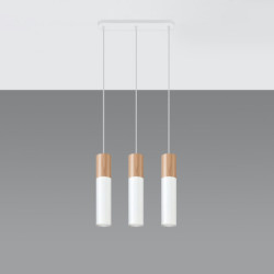 PABLO - Lampe pendante 3 suspensions finition blanc et bois naturel