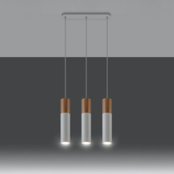 PABLO - Lampe pendante 3 suspensions finition blanc et bois naturel