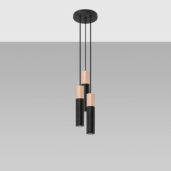 PABLO - Lampe pendante 3 suspensions finition noir et bois naturel