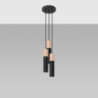 PABLO - Lampe pendante 3 suspensions finition noir et bois naturel