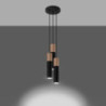PABLO - Lampe pendante 3 suspensions finition noir et bois naturel