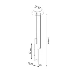 PABLO - Lampe pendante 3 suspensions finition noir et bois naturel